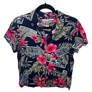 Vintage Style Navy Floral Button-Up Top by